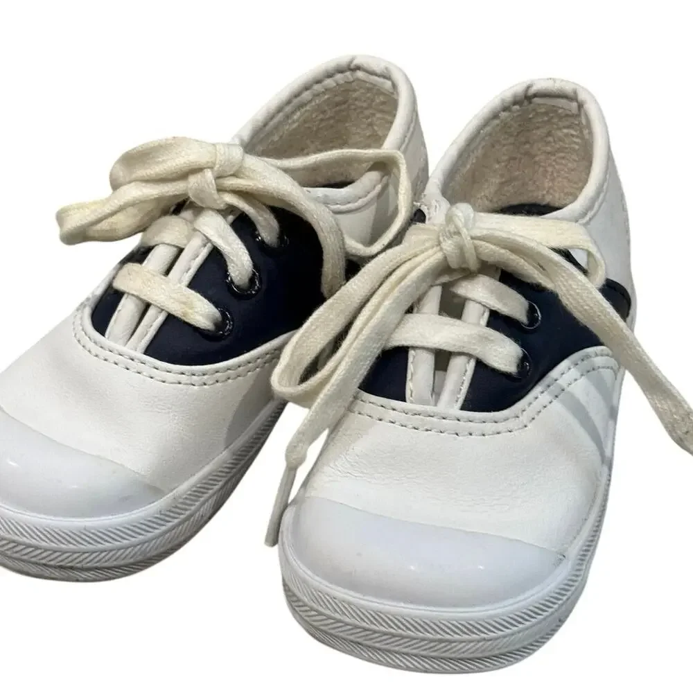 Keds Kids 6c Champ Lace School Days Saddle Shoes White Navy Blue Retro Sneakers